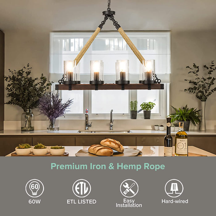Wood Farmhouse Rectangle Chandelier-4
