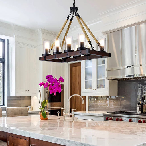Wood Farmhouse Rectangle Chandelier-2