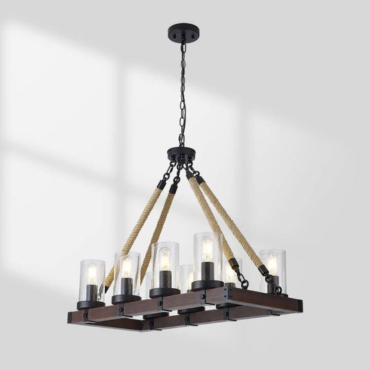 Wood Farmhouse Rectangle Chandelier-1