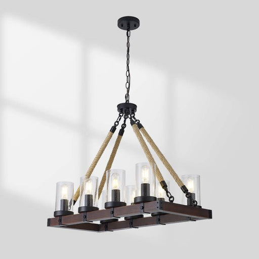 Wood Farmhouse Rectangle Chandelier-1