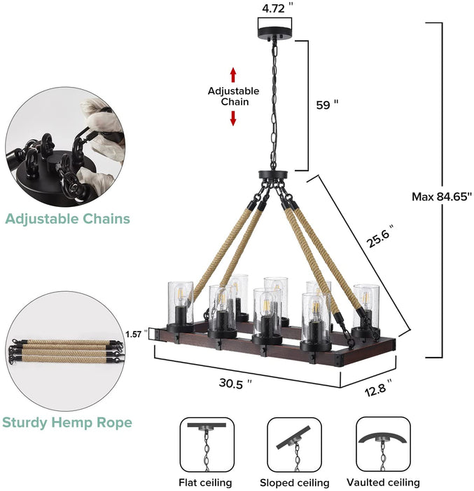 Wood Farmhouse Rectangle Chandelier-3