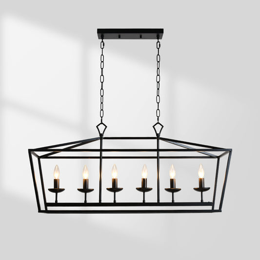 Kitchen Island Rectangle Chandelier Black 6-Lights-1