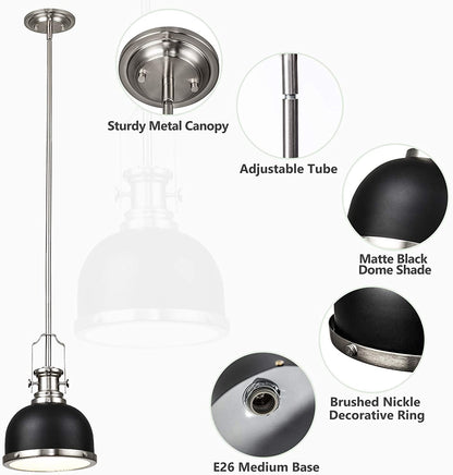 GZBtech Single Black Dome Pendant Light-3