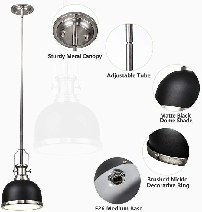 GZBtech Single Black Dome Pendant Light-3