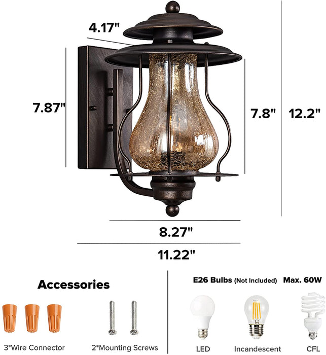 Rustic Glass Lantern Outdoor Wall Sconce-3