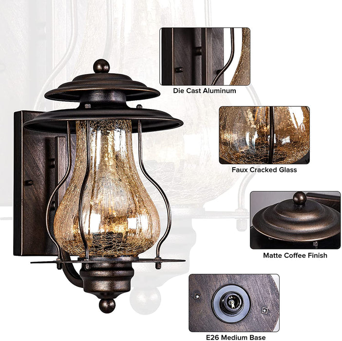 Rustic Glass Lantern Outdoor Wall Sconce-4
